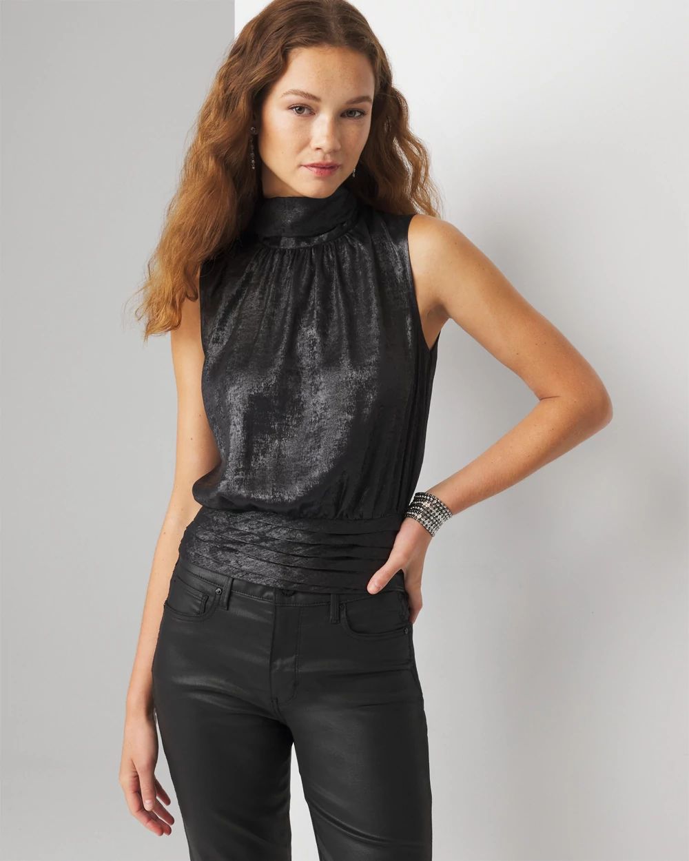 Banded bottom blouson top outlet